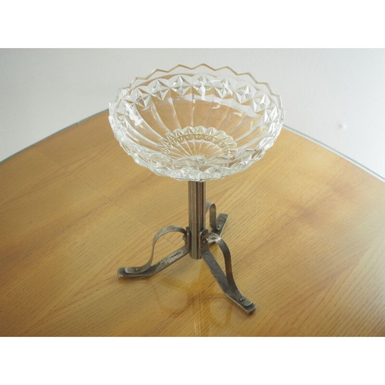 Image 1 of Ciotola da portata Art Déco vintage in nichel e vetro, 1920