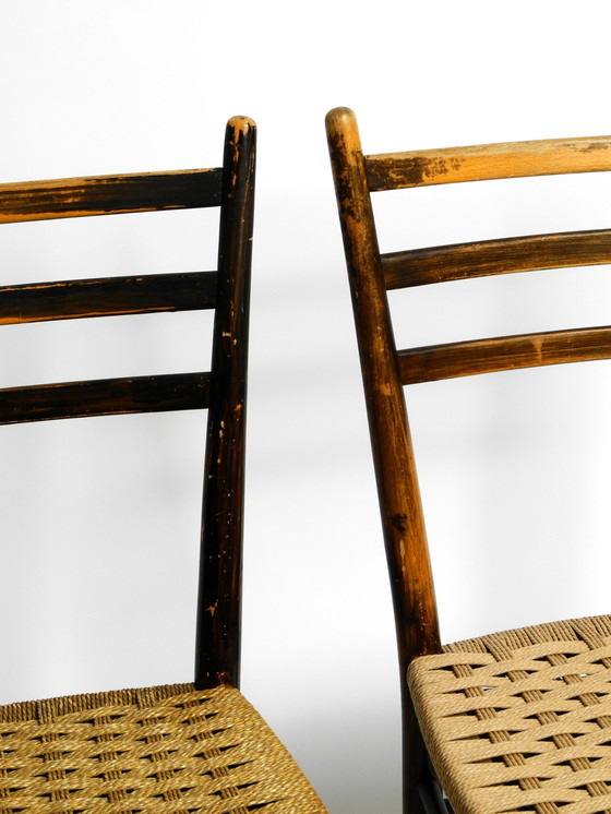 Image 1 of A pair of beautiful Mid Century Italian wooden dining chairs with wicker cord seats