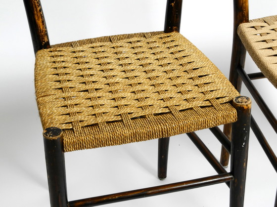 Image 1 of A pair of beautiful Mid Century Italian wooden dining chairs with wicker cord seats