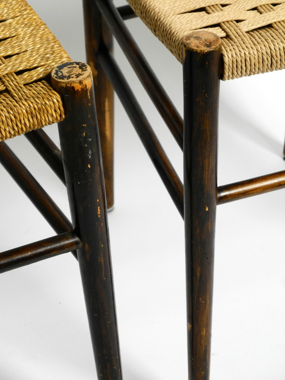 Image 1 of A pair of beautiful Mid Century Italian wooden dining chairs with wicker cord seats