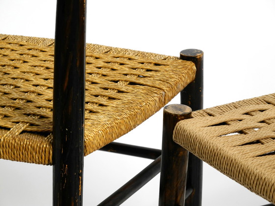 Image 1 of A pair of beautiful Mid Century Italian wooden dining chairs with wicker cord seats