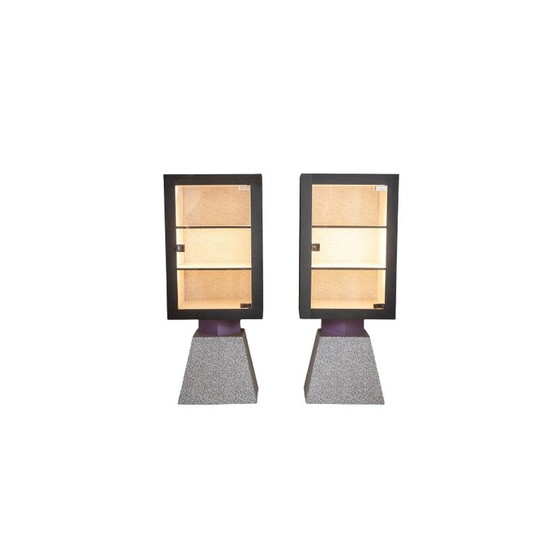 Image 1 of Pair of vintage Memphis display cases in lacquered wood, Italy 1980