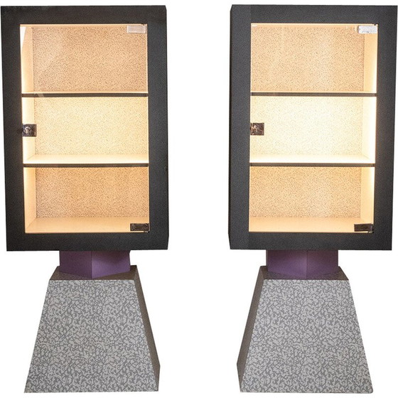 Image 1 of Pair of vintage Memphis display cases in lacquered wood, Italy 1980