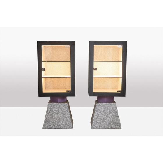 Image 1 of Pair of vintage Memphis display cases in lacquered wood, Italy 1980