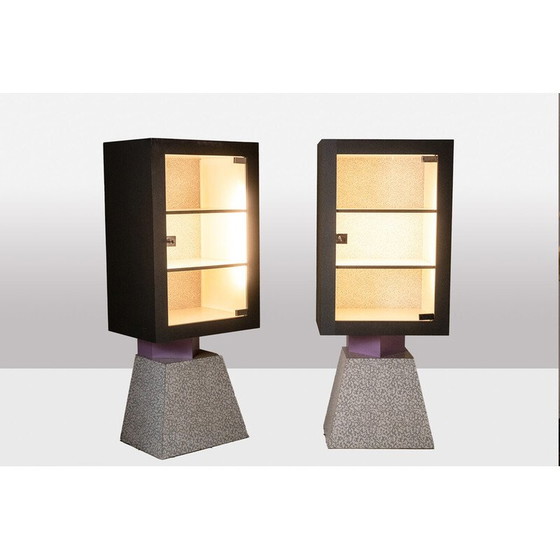 Image 1 of Pair of vintage Memphis display cases in lacquered wood, Italy 1980