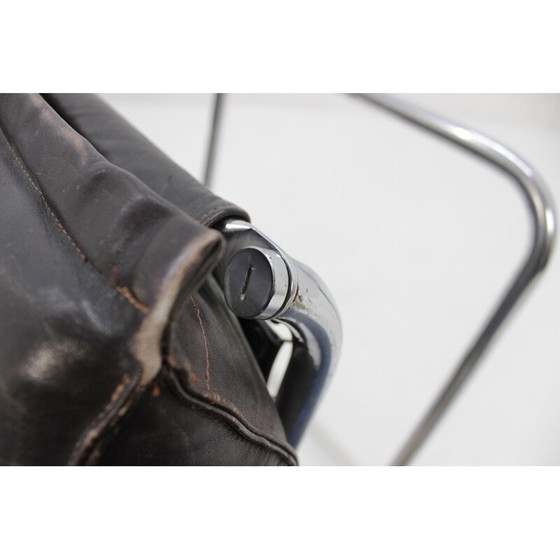 Image 1 of Vintage set of leather armchair and footstool - 1950s