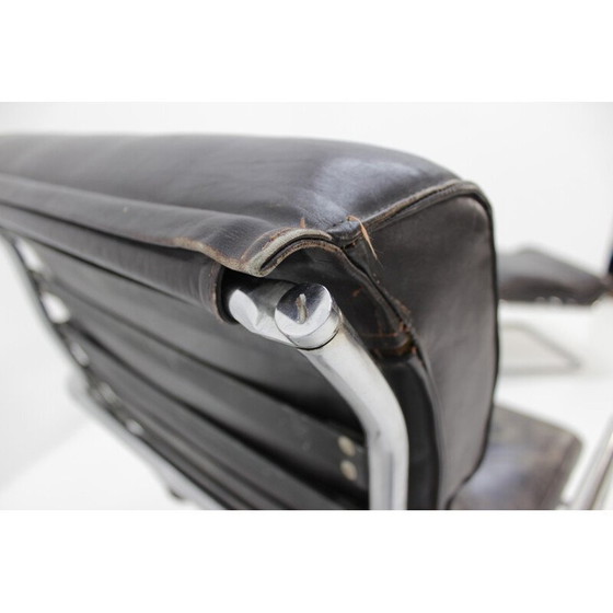 Image 1 of Vintage set of leather armchair and footstool - 1950s