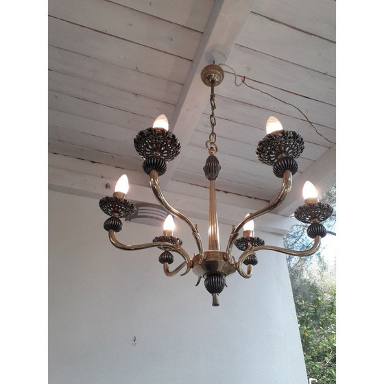 Image 1 of Vintage italian gold chandelier with 6 lights, Italy 1970s