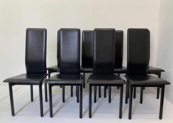 Image 1 of Set of 8 leather Italian Pozzi chairs, 1980’s