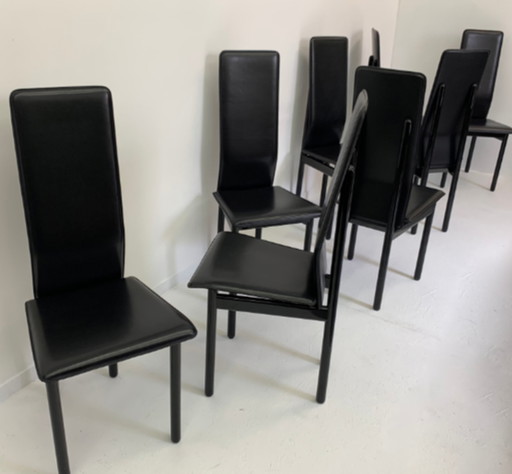 Set of 8 leather Italian Pozzi chairs, 1980’s