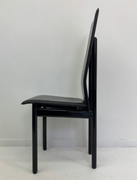 Image 1 of Set of 8 leather Italian Pozzi chairs, 1980’s