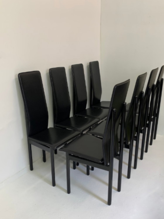 Image 1 of Set of 8 leather Italian Pozzi chairs, 1980’s