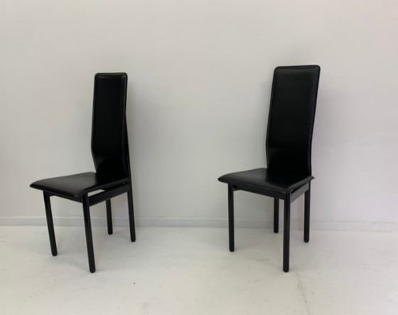 Image 1 of Set of 8 leather Italian Pozzi chairs, 1980’s