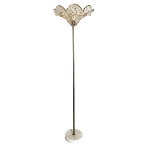 1X Midcentury Modern Murano And Carrara Marble Floor Lamp, Italy 1960