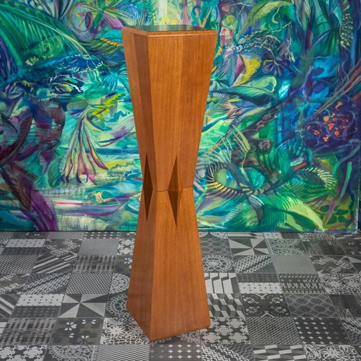 Vintage cubist pedestal in oak veneer, 1913s