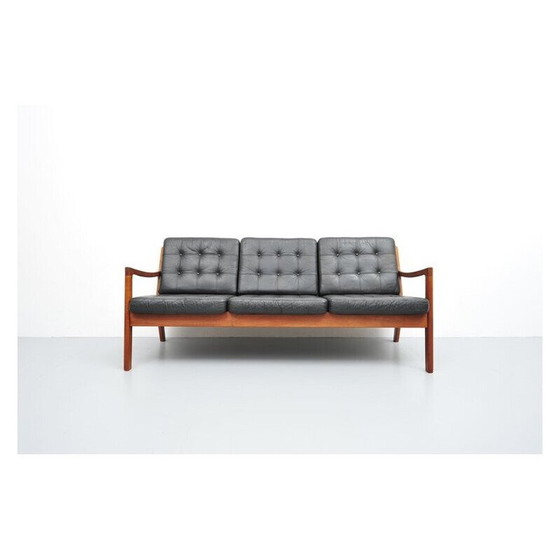 Image 1 of Vintage leather and teak sofa by Ole Wanscher, 1950