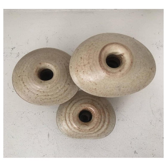 Image 1 of Set of 3 vintage beige ceramic mushroom sculptures by Freek Berends, 1980