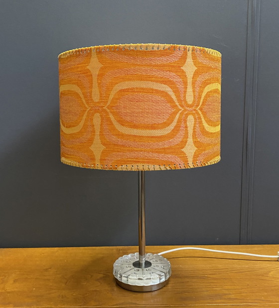 Image 1 of Round Table Lamp With Orange Shade 1960S