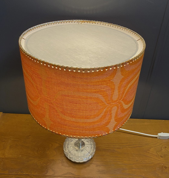 Image 1 of Round Table Lamp With Orange Shade 1960S