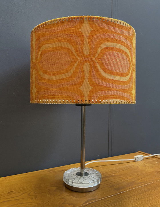 Image 1 of Round Table Lamp With Orange Shade 1960S