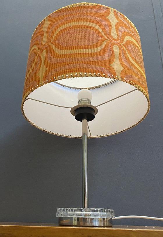 Image 1 of Round Table Lamp With Orange Shade 1960S