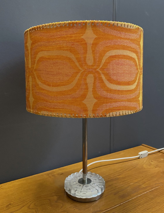 Image 1 of Round Table Lamp With Orange Shade 1960S