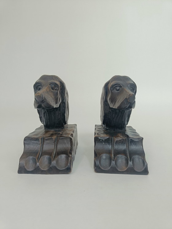 Image 1 of Bookends - hound dog - wood