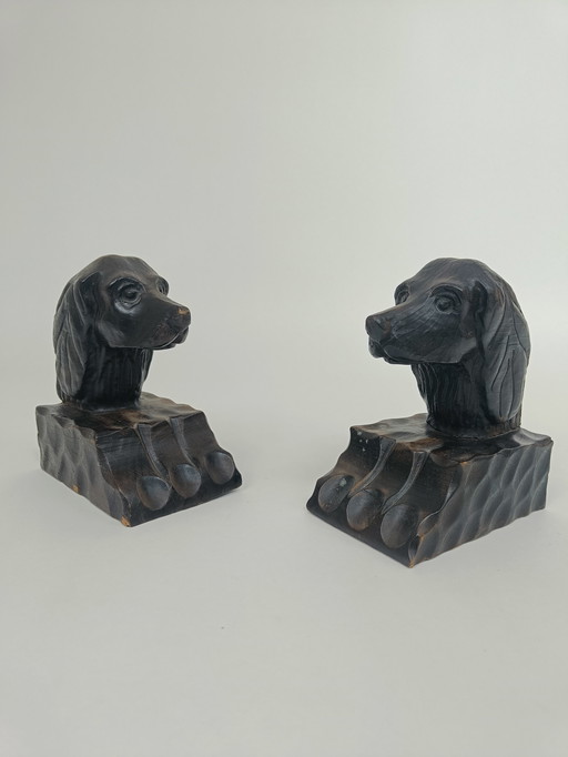 Bookends - hound dog - wood