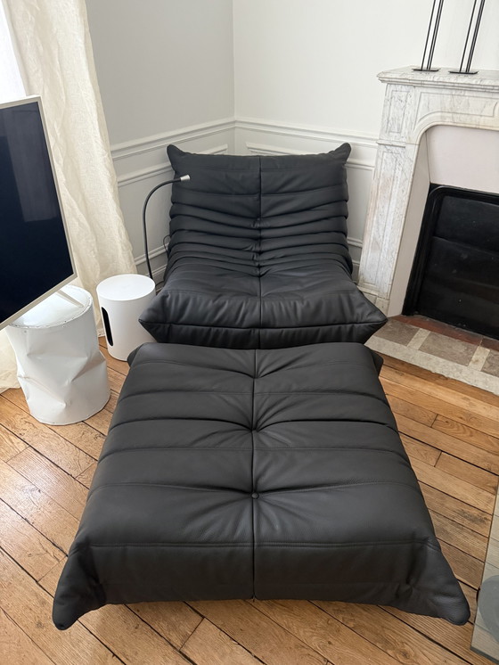 Image 1 of Conjunto Togo de Ligne Roset en piel de becerro negra mate