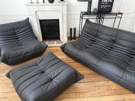 Image 1 of Conjunto Togo de Ligne Roset en piel de becerro negra mate