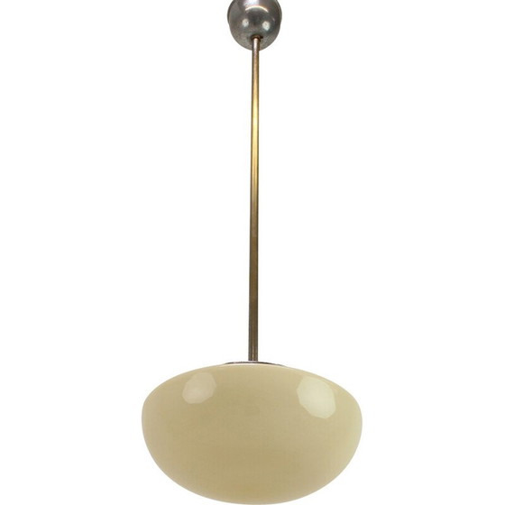 Image 1 of Vintage Art Deco chandelier in glass and chrome,Czechoslovakia, 1930's