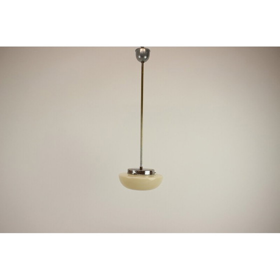 Image 1 of Vintage Art Deco chandelier in glass and chrome,Czechoslovakia, 1930's