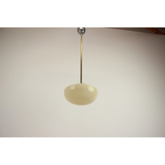 Image 1 of Vintage Art Deco chandelier in glass and chrome,Czechoslovakia, 1930's
