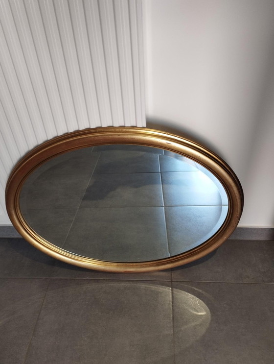 Image 1 of Large And Elegant Oval Golden Mirror With Beveled Glass