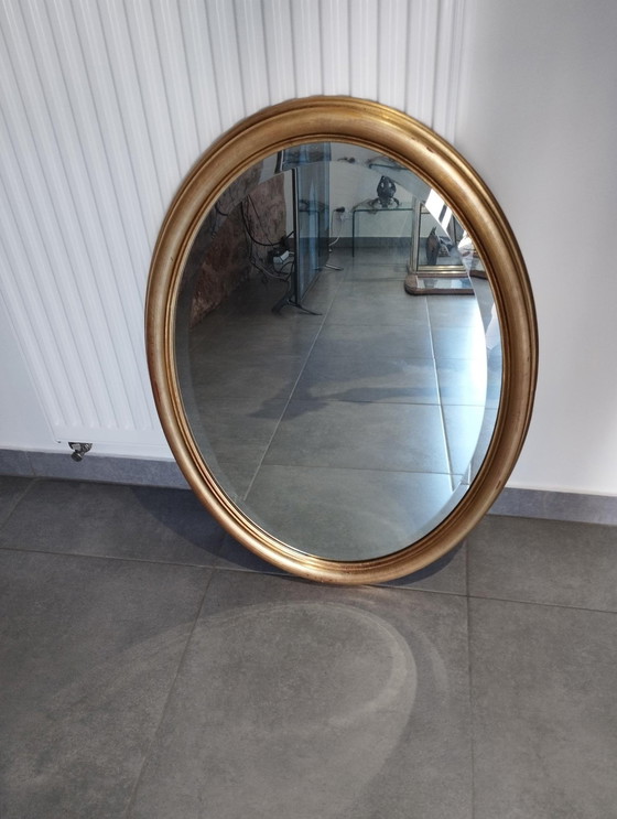 Image 1 of Large And Elegant Oval Golden Mirror With Beveled Glass