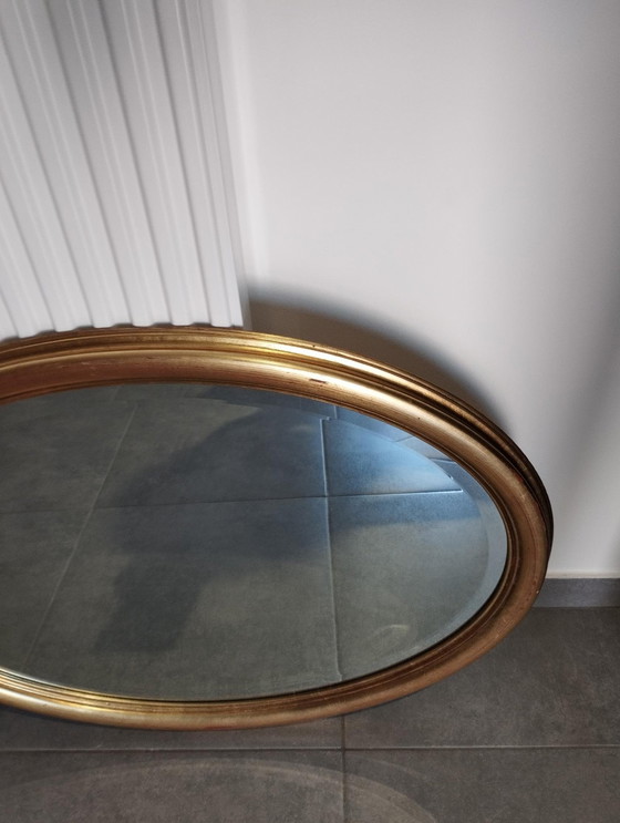 Image 1 of Large And Elegant Oval Golden Mirror With Beveled Glass