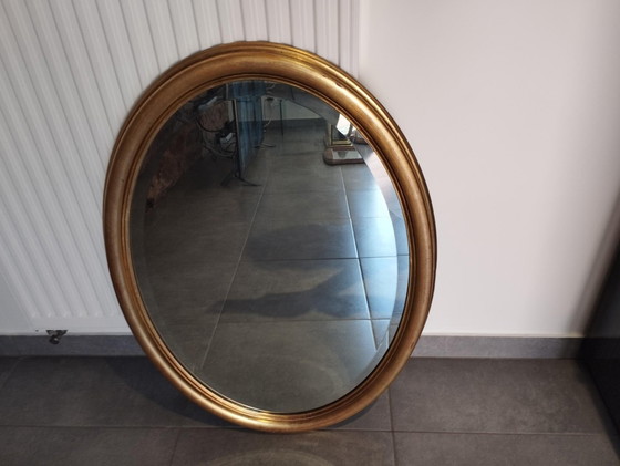 Image 1 of Large And Elegant Oval Golden Mirror With Beveled Glass