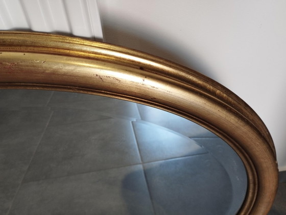 Image 1 of Large And Elegant Oval Golden Mirror With Beveled Glass