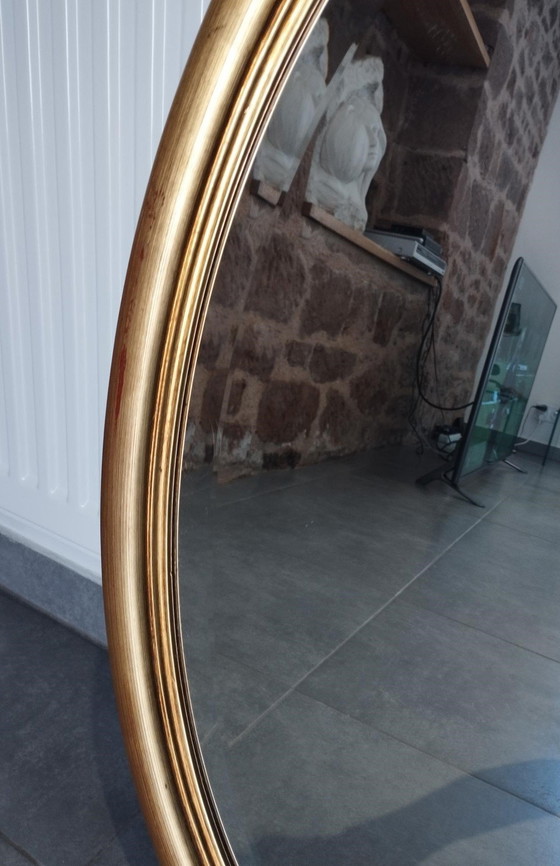 Image 1 of Large And Elegant Oval Golden Mirror With Beveled Glass