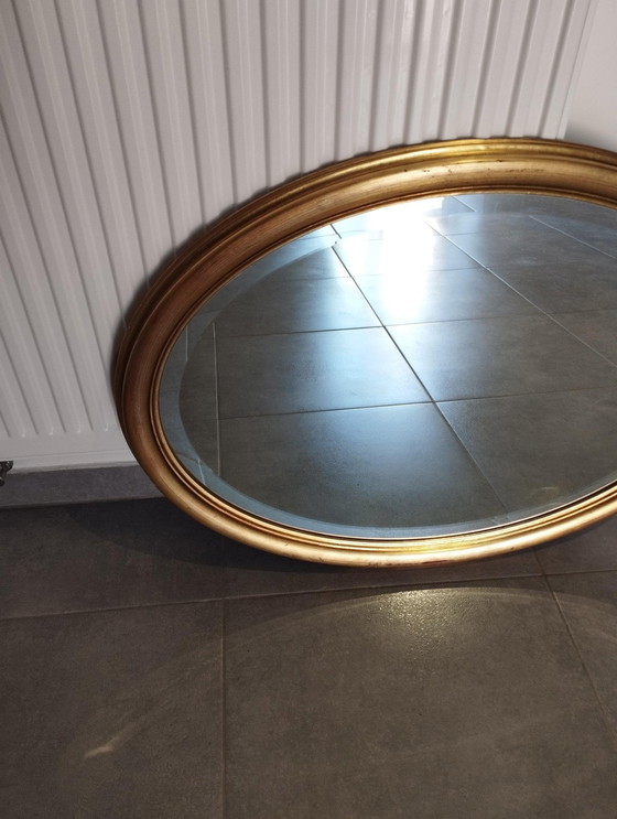 Image 1 of Large And Elegant Oval Golden Mirror With Beveled Glass