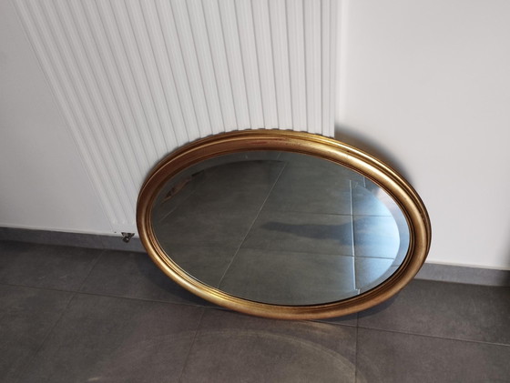 Image 1 of Large And Elegant Oval Golden Mirror With Beveled Glass