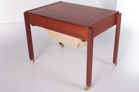 Image 1 of Danish teak side table with drawers on wheels