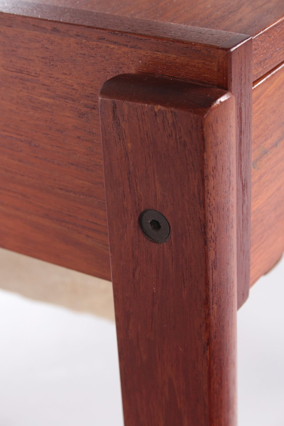 Image 1 of Danish teak side table with drawers on wheels