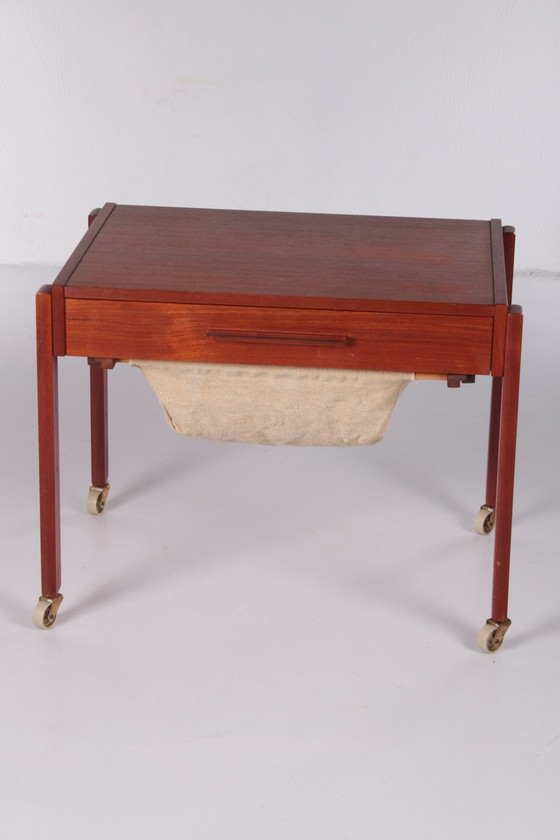 Image 1 of Danish teak side table with drawers on wheels