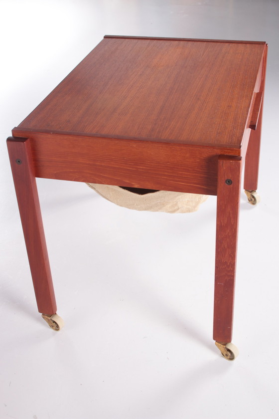 Image 1 of Danish teak side table with drawers on wheels