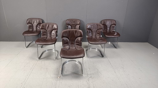 Vintage Dining Chairs by Willy Rizzo for Cidue Set of 6, 1970s