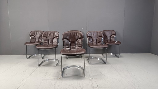 Vintage Dining Chairs by Willy Rizzo for Cidue Set of 6, 1970s