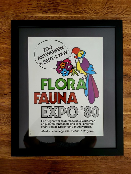 Original poster at Antwerp Zoo, expo fauna and flora, 1980