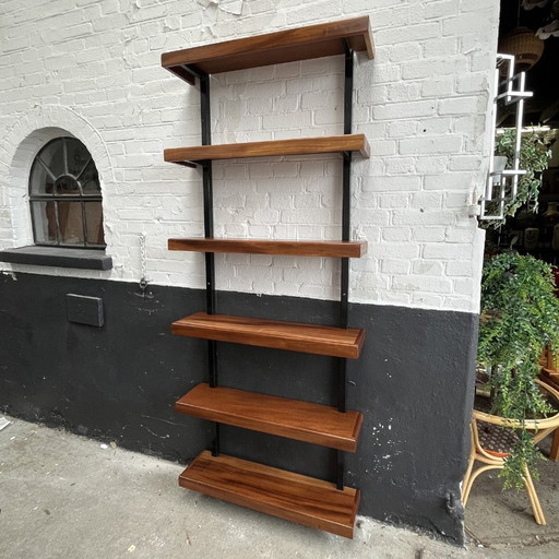 Midcentury Wall Cabinet Of Black Steel With Teakwood