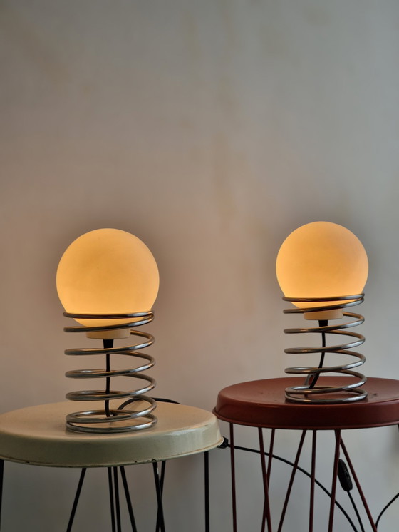 Image 1 of Set Of 2 Vintage Spiral Lamps With Bulb Ingo Maurer Panton Era